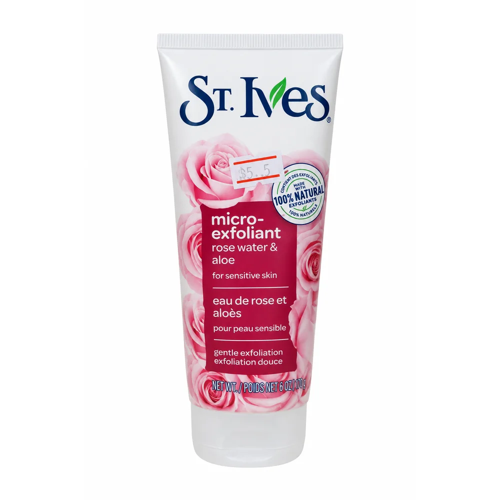 St. Ives Gentle Smoothing Face Scrub (Rose Water & Aloe Vera) — available at pharmacies in Cambodia on PharmKulen