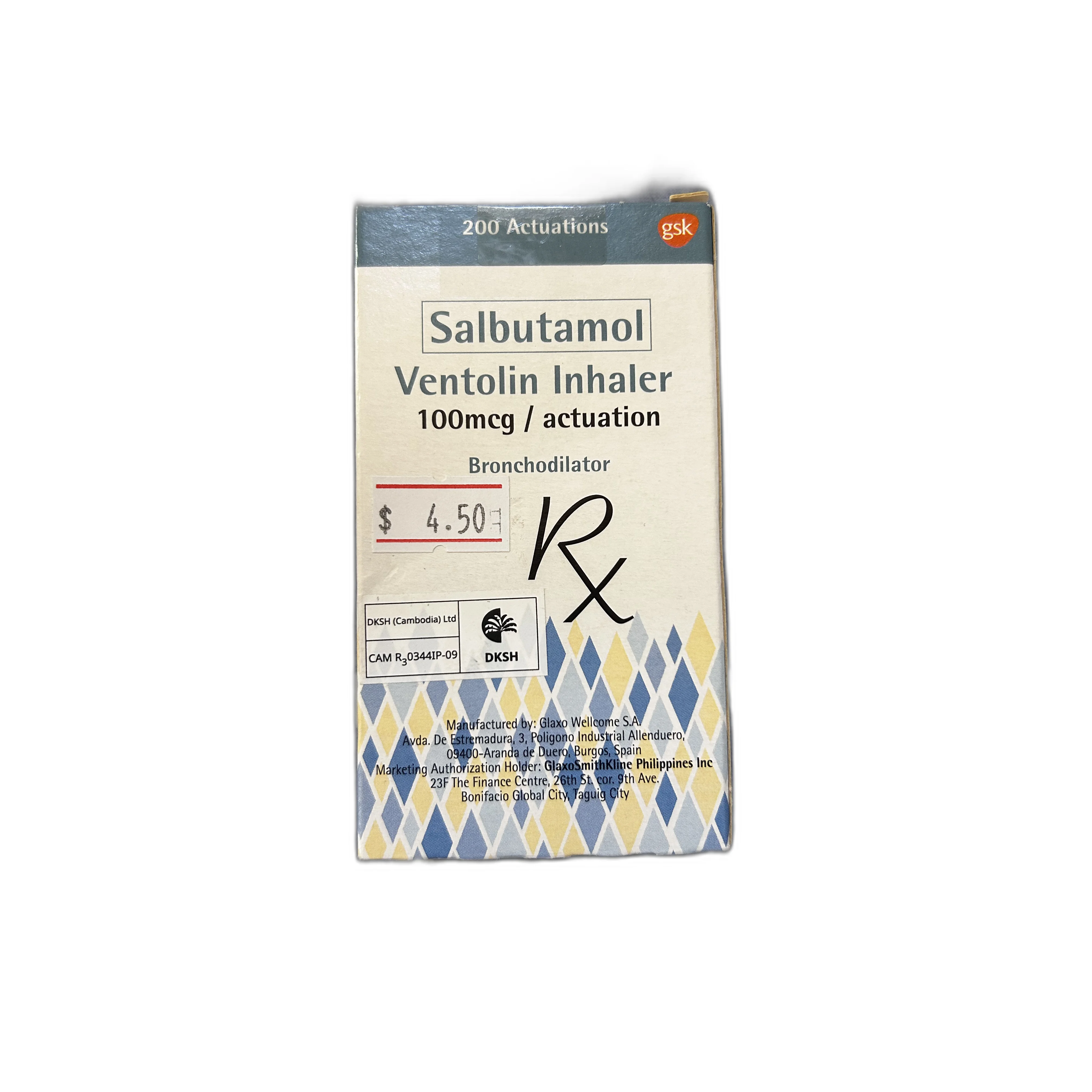Ventolin inhaler — available at pharmacies in Cambodia on PharmKulen