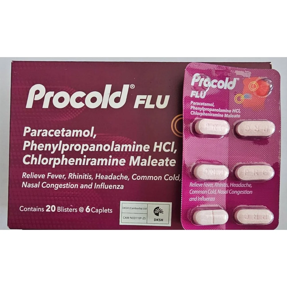 Procold Flu — available at pharmacies in Cambodia on PharmKulen