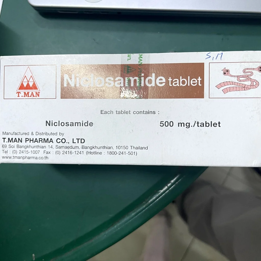 Niclosamide — available at pharmacies in Cambodia on PharmKulen