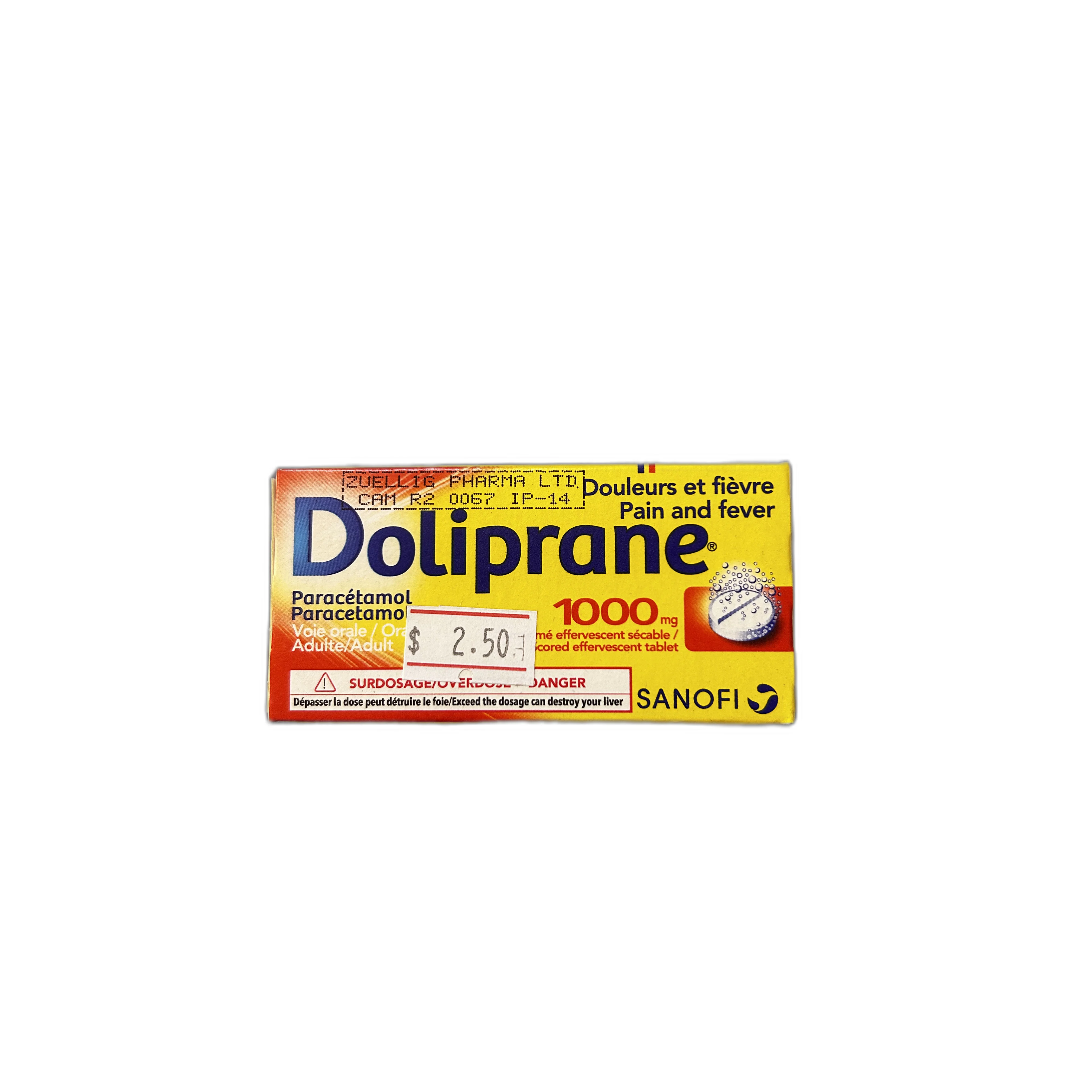 Doliprane 1000 mg paracetamol tablets — available at pharmacies in Cambodia on PharmKulen