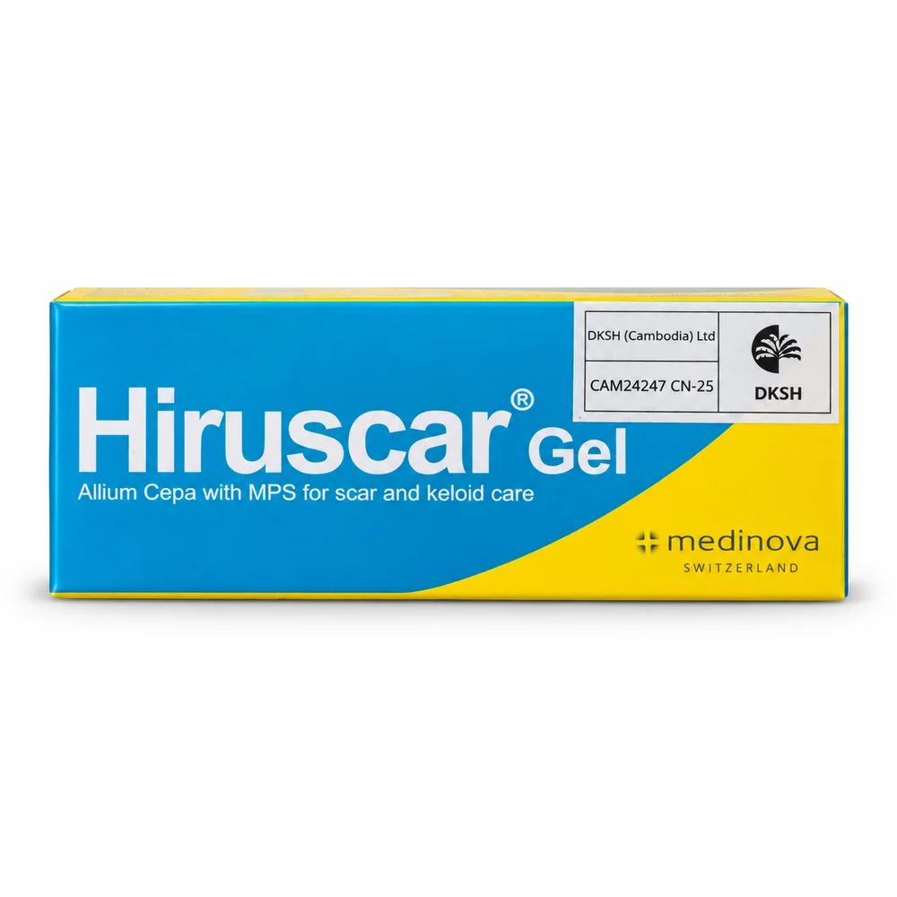 Hiruscar Gel — available at pharmacies in Cambodia on PharmKulen