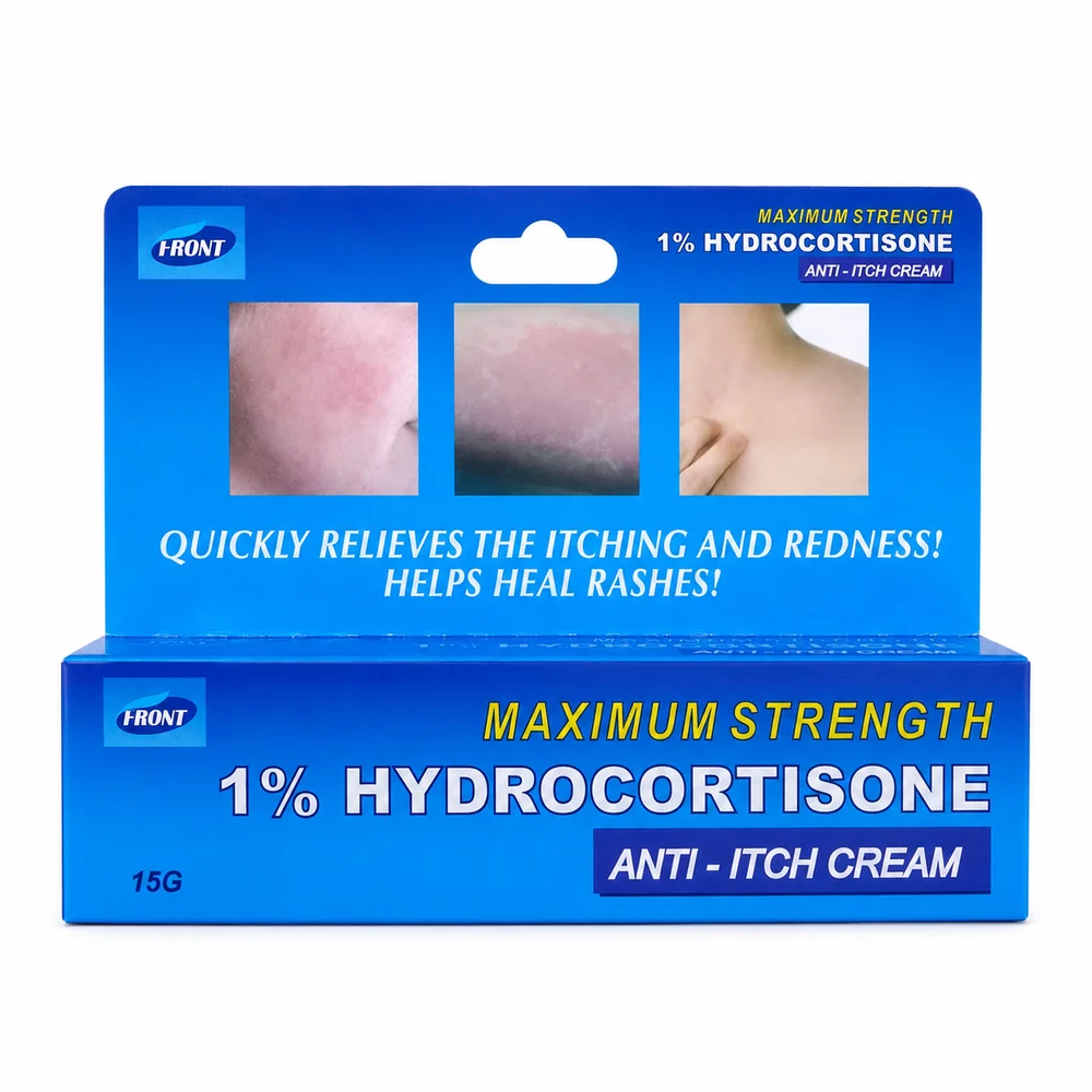 Front 1% Hydrocortisone Anti-Itch Cream — available at pharmacies in Cambodia on PharmKulen