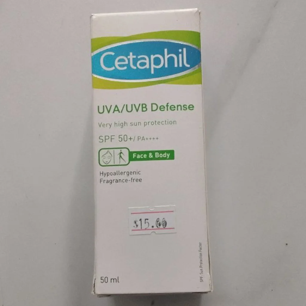 Cetaphil UVA/UVB Defense SPF 50+ — available at pharmacies in Cambodia on PharmKulen