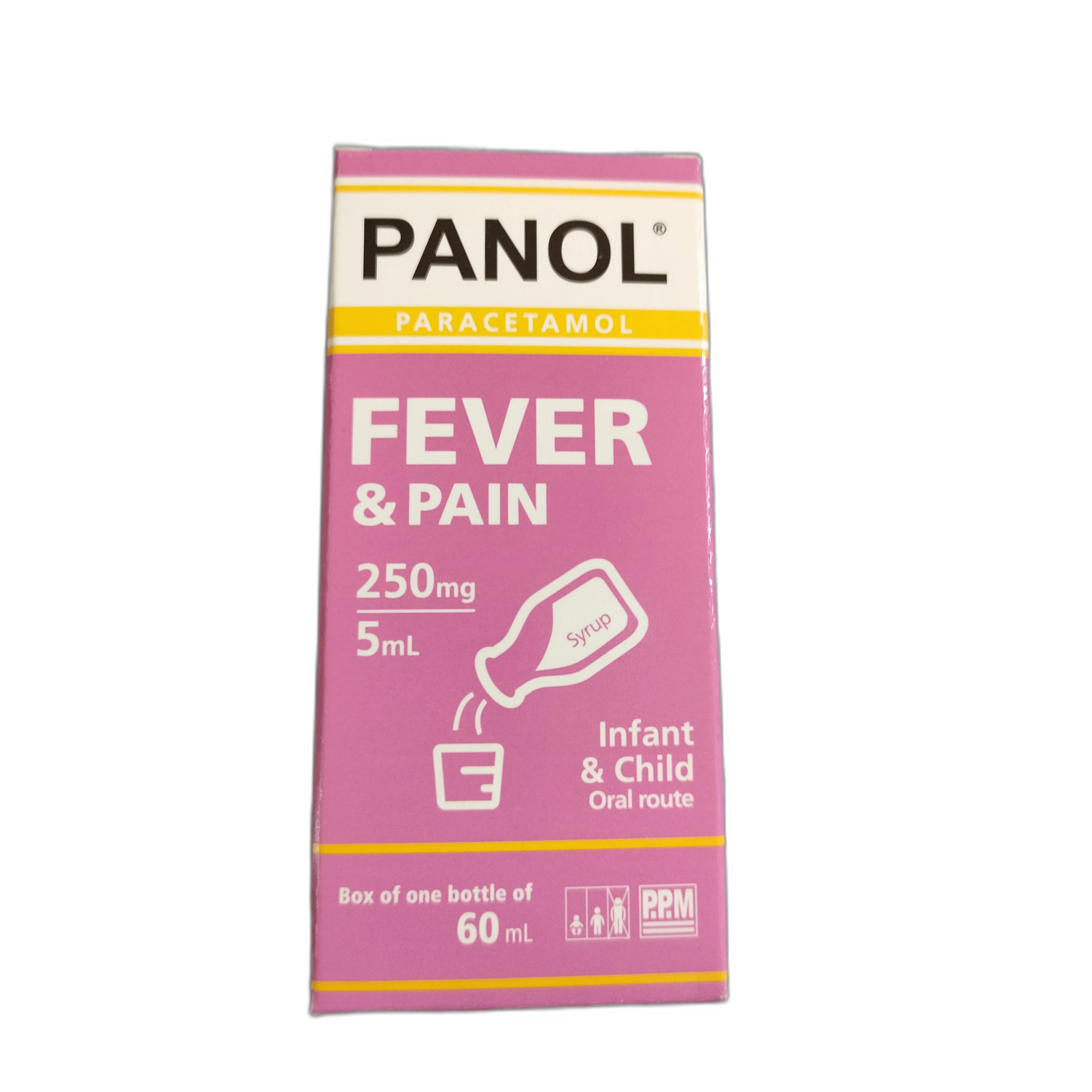 Panol Paracetamol Syrup 250 mg/5 mL — available at pharmacies in Cambodia on PharmKulen