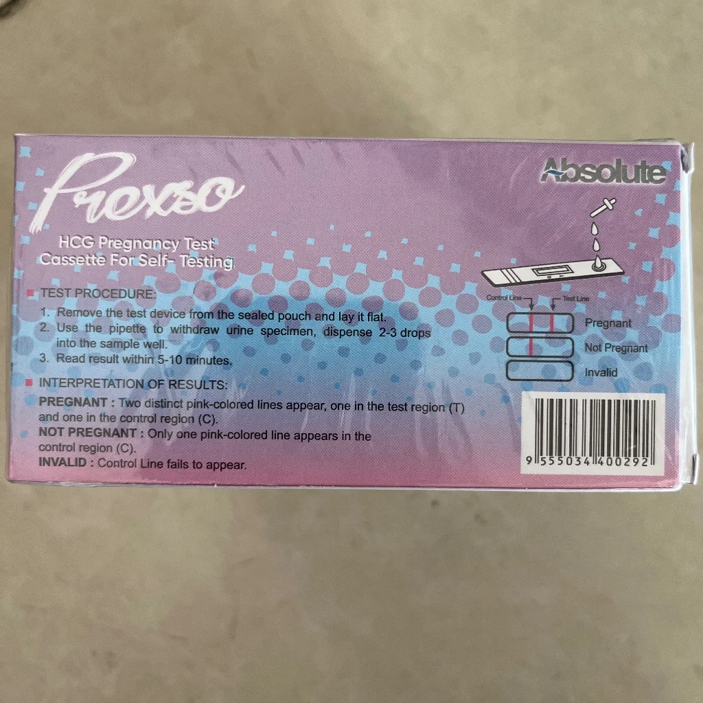 Prexso HCG pregnancy test — available at pharmacies in Cambodia on PharmKulen