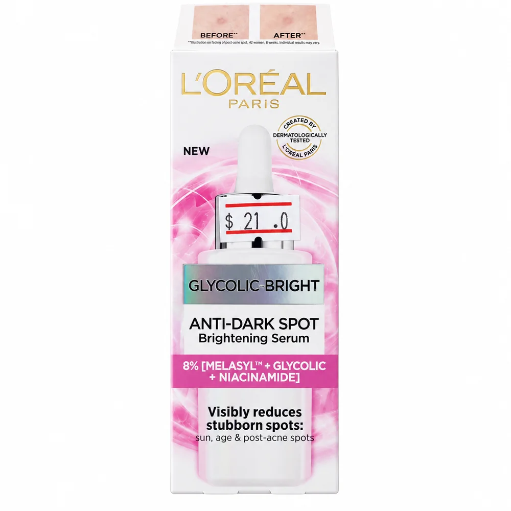 L'Oréal Paris Glycolic-Bright Anti-Dark Spot Brightening Serum — available at pharmacies in Cambodia on PharmKulen