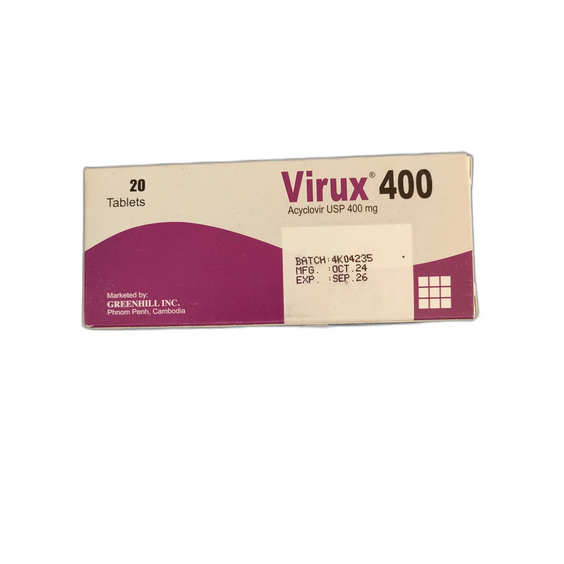 Virux 400 — available at pharmacies in Cambodia on PharmKulen