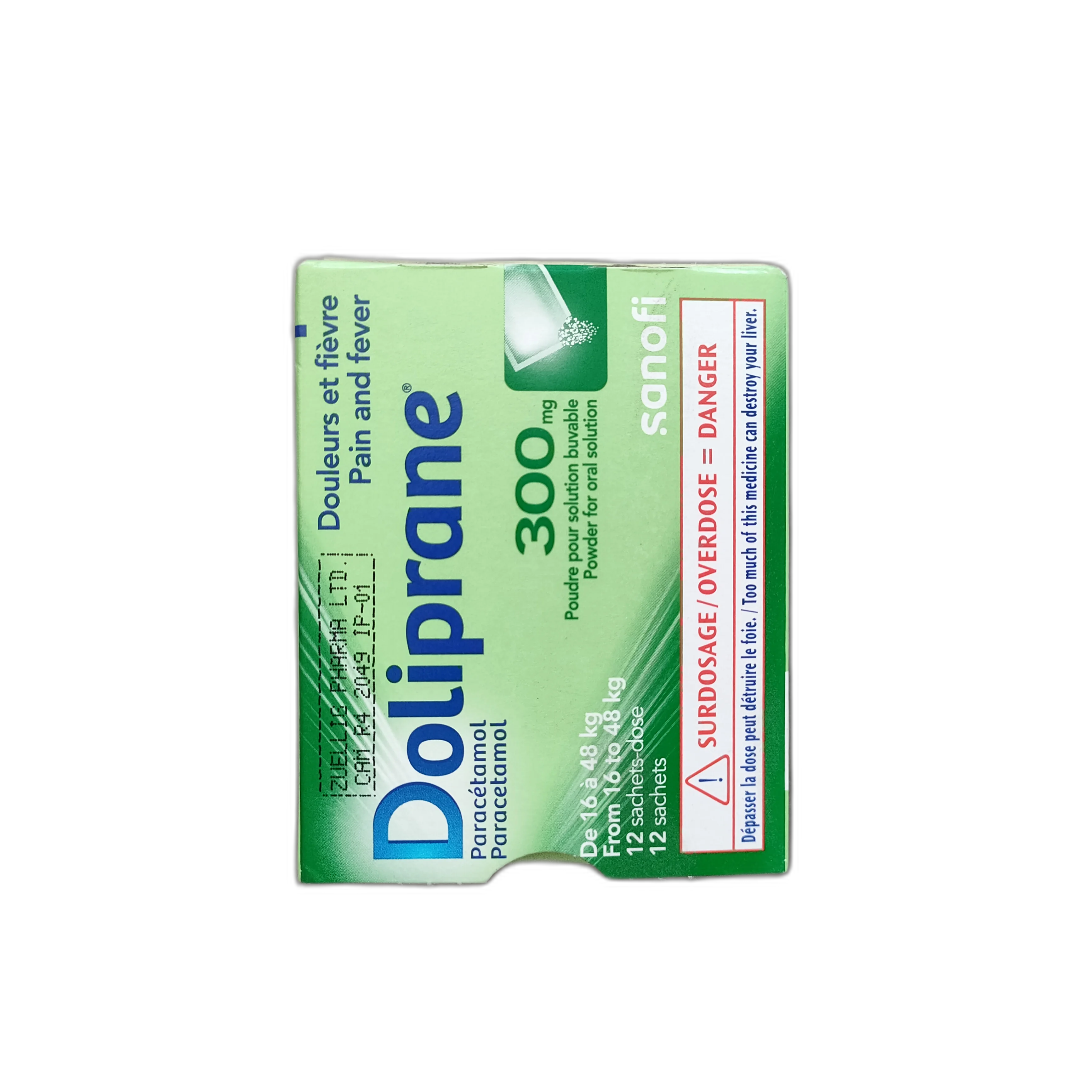 Doliprane 300mg Sachet — available at pharmacies in Cambodia on PharmKulen