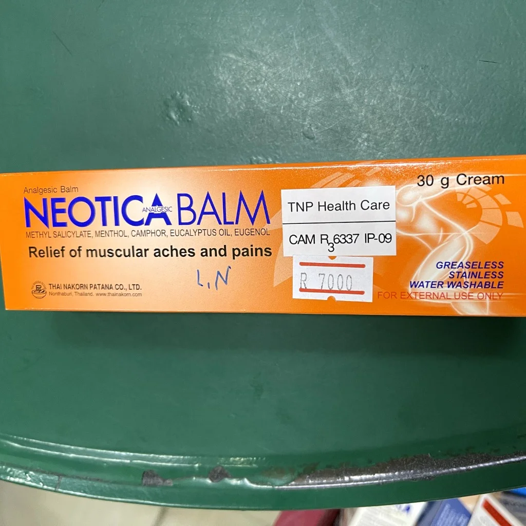 Analgesic Neotica Balm — available at pharmacies in Cambodia on PharmKulen