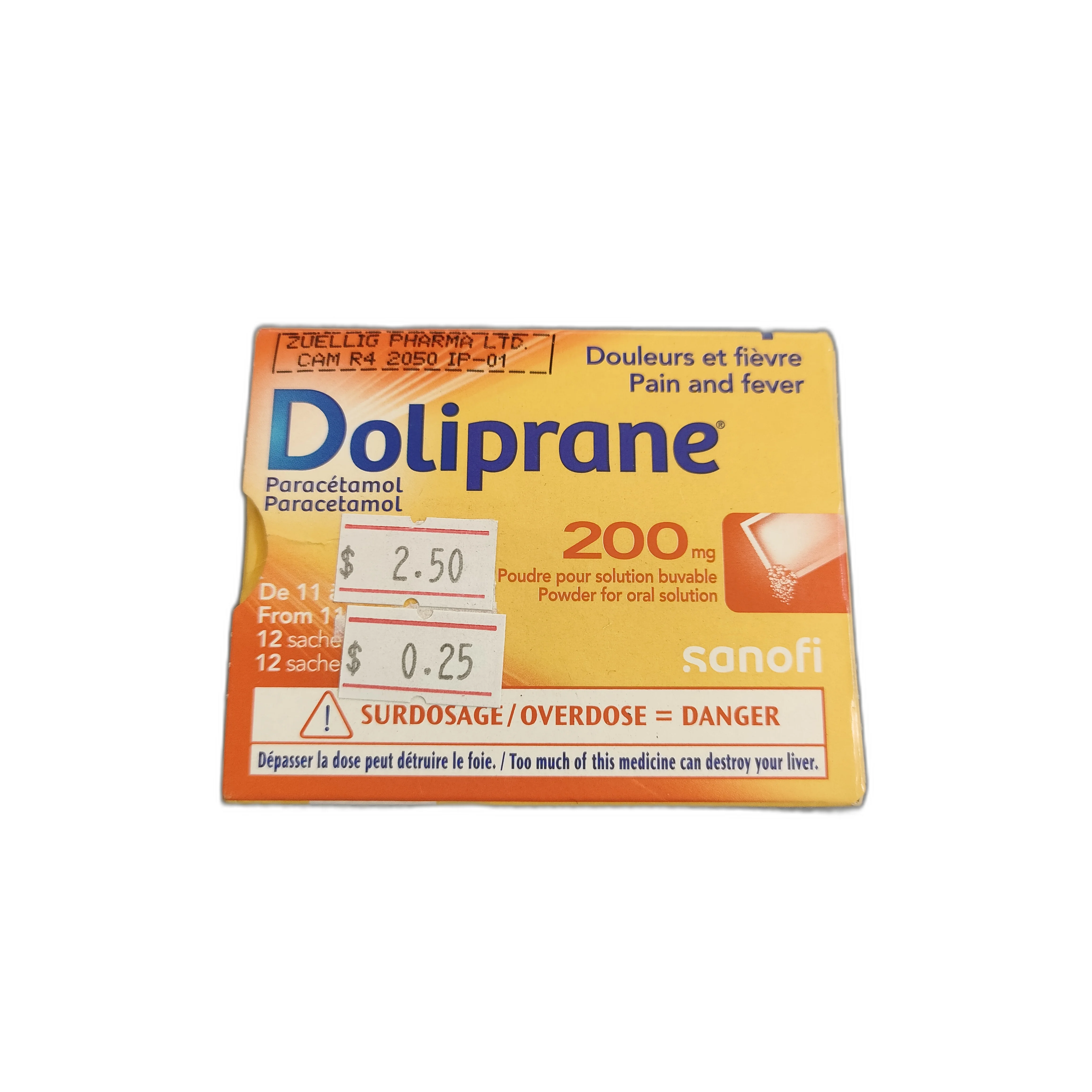 Doliprane 200 — available at pharmacies in Cambodia on PharmKulen