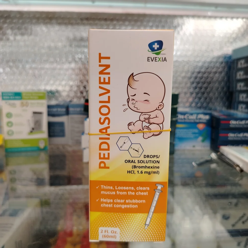 Evexia Pediasolvent Drops / Oral Solution (Bromhexine HCl, 1.6 mg/ml) — available at pharmacies in Cambodia on PharmKulen