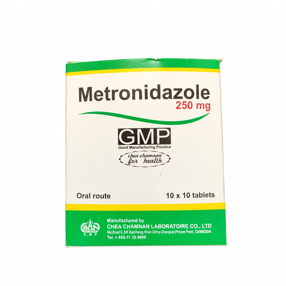 Metronidazole (Chea Chamnan) — available at pharmacies in Cambodia on PharmKulen