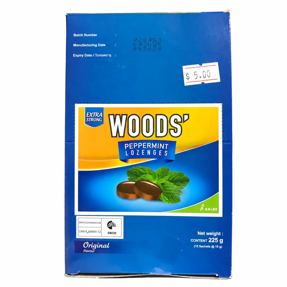 Woods' Peppermint Lozenges Original — available at pharmacies in Cambodia on PharmKulen