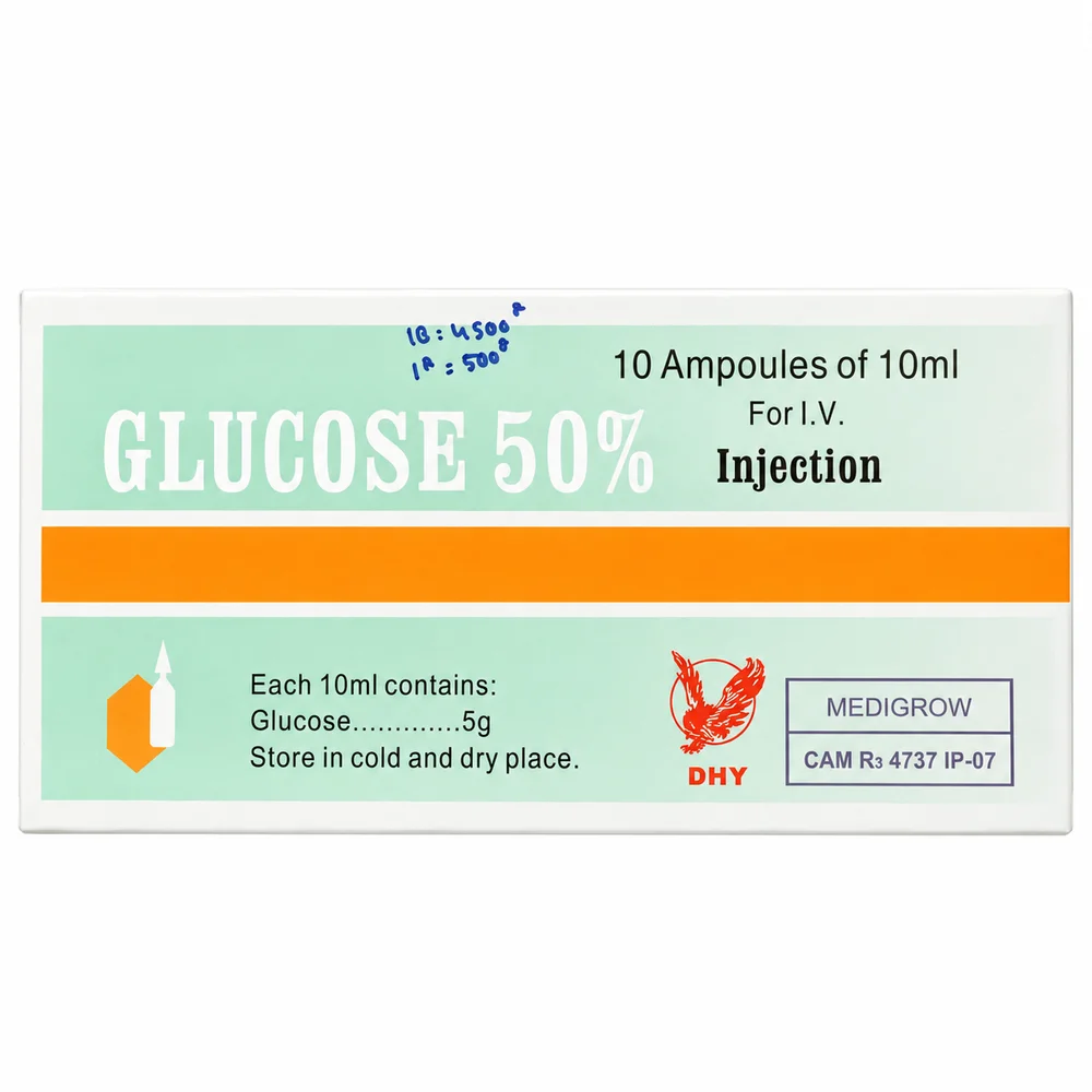 Glucose 50% — available at pharmacies in Cambodia on PharmKulen