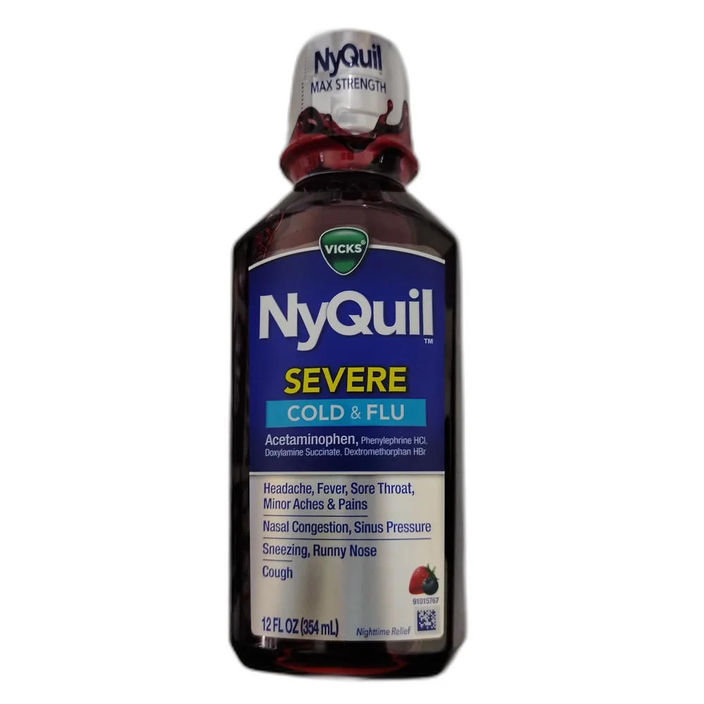 Vicks NyQuil Severe Cold & Flu — available at pharmacies in Cambodia on PharmKulen