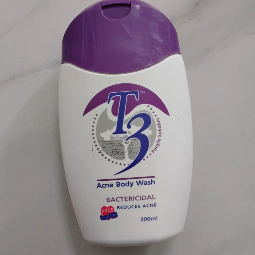 T3 Acne Body Wash — available at pharmacies in Cambodia on PharmKulen