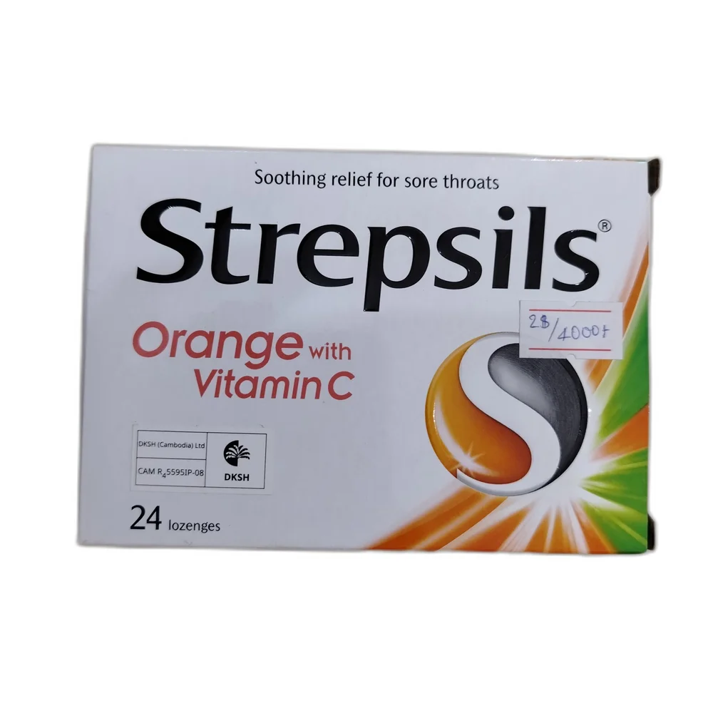 Strepsils Orange with Vitamin C — available at pharmacies in Cambodia on PharmKulen