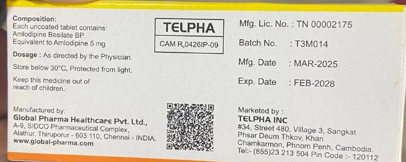 TELPHA Amlodipine 5 — available at pharmacies in Cambodia on PharmKulen