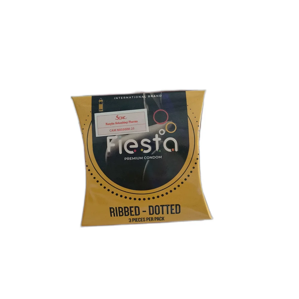 Fiesta Ribbed Dotted Condoms — available at pharmacies in Cambodia on PharmKulen
