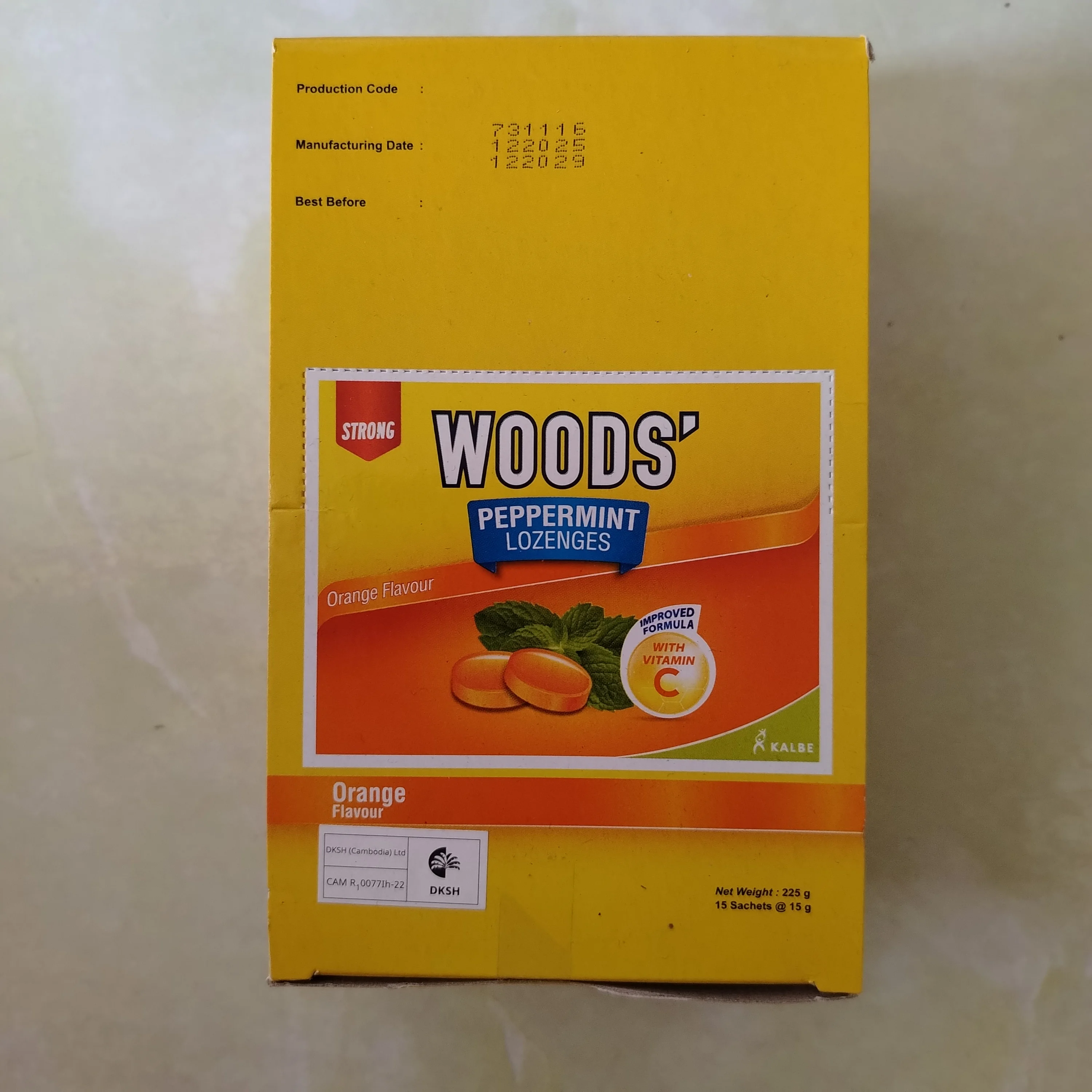 Woods' Peppermint Lozenges Orange — available at pharmacies in Cambodia on PharmKulen